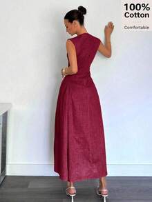 Vestido Largo con Cierre y Decoración Metálica para Mujer , Nuevo Vestido de Noche Elegante Negro de Verano para Eventos Formales - Burdeos - Ver 1