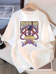 Animated Character Figure Conveying Energy And Confidence With Purple And Yellow Gradient Colors Evoking Inner Power And Universal Connection; Comfortable Casual Women's T-Shirt For Everyday Wear - 白色 - 查看 3
