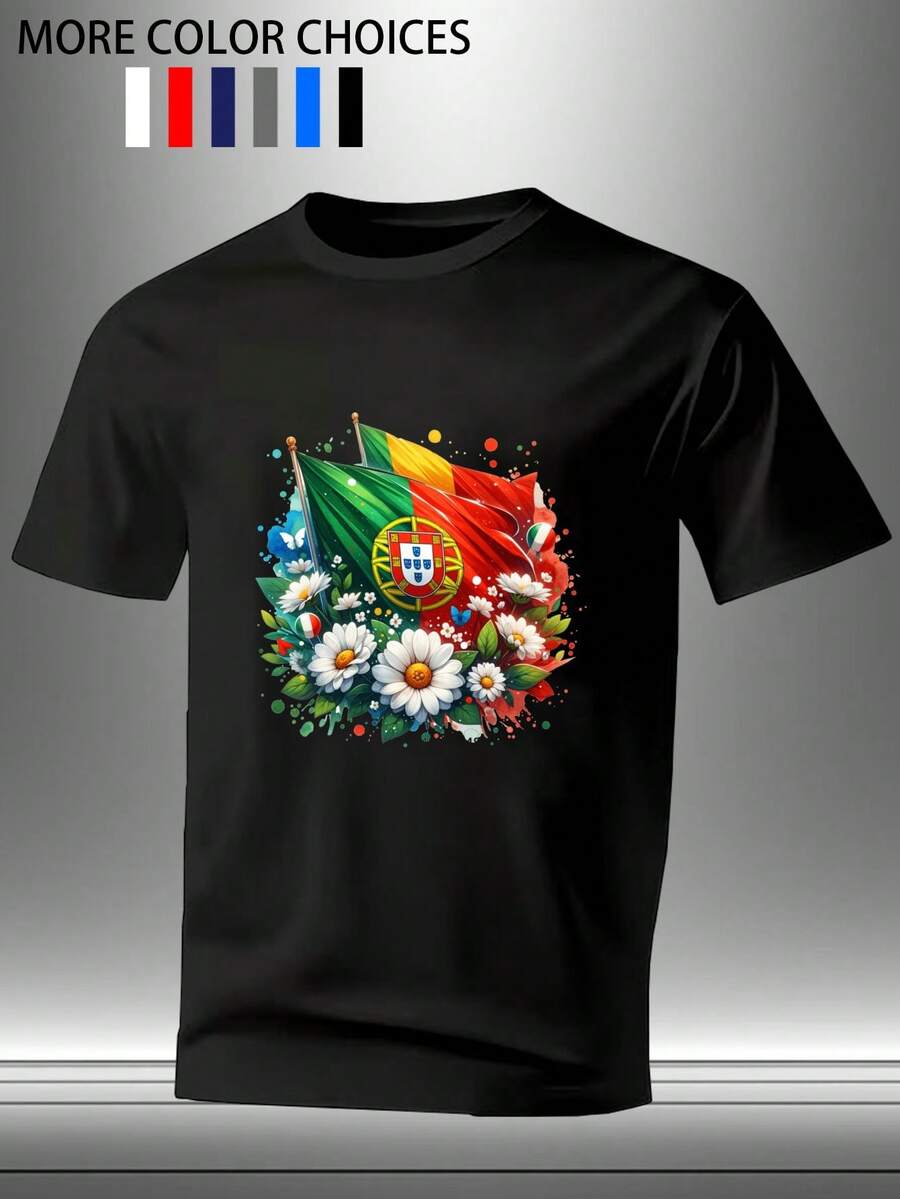 Camiseta deportiva casual de manga corta para hombre con estampado, edición exclusiva para aficionados de la selección nacional de Portugal con estampado de la bandera y el emblema nacional, cuello redondo, ajuste holgado, transpirable, que absorbe la humedad, no sofocante, adecuada para