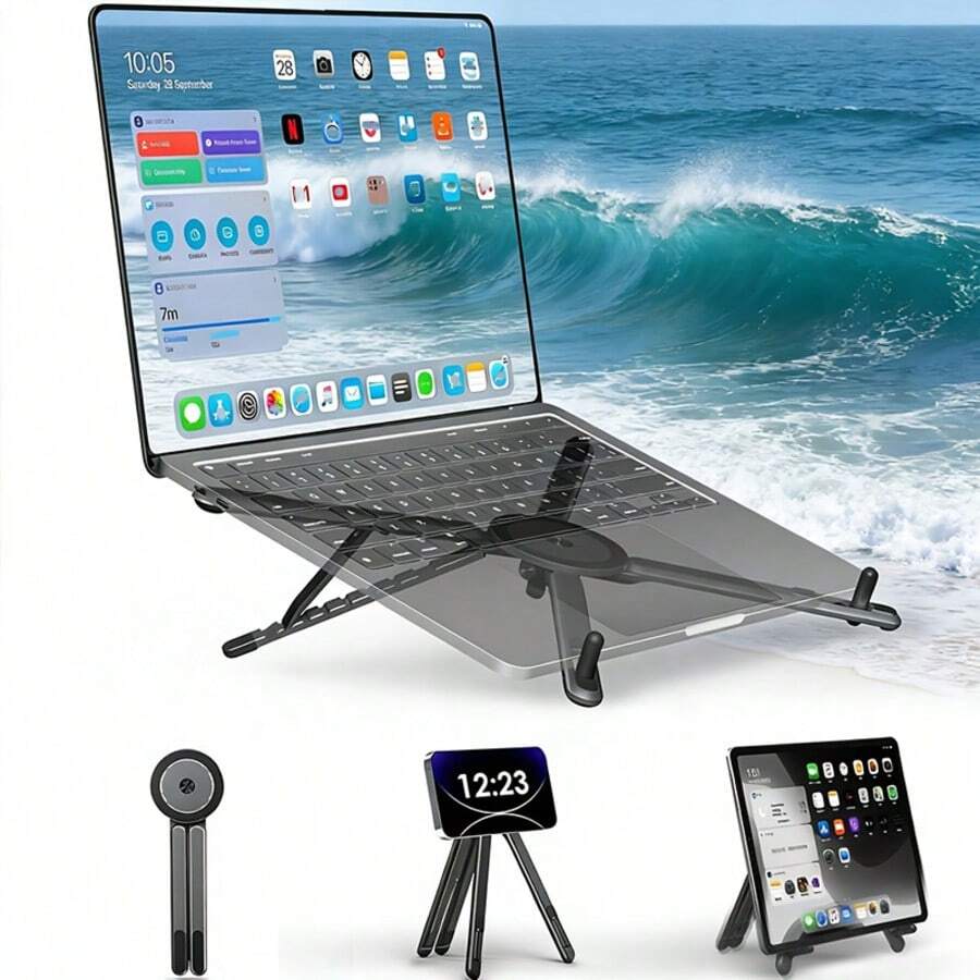 Giá đỡ/chân đế từ tính 3 trong 1, phù hợp cho điện thoại, máy tính bảng, máy tính xách tay, giá đỡ đa chức năng gấp gọn chắc chắn, di động, giá đỡ máy tính bảng, tương thích với iPhone/các thiết bị, dùng cho du lịch, văn phòng và sử dụng.