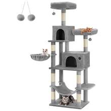 FEANDREA Árbol Rascador de Varios Niveles, Árbol para Gatos Alto con Postes de Sisal, Cueva Grande y Hamaca, Beige - Gris - Ver 11