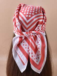1pc Women's Minimalist Satin Square Scarf - Polka Dot Spring Printed Headscarf, Headband, Bag Accessory And Belt, Versatile Fashion Accessory - Multicolor - View 1
