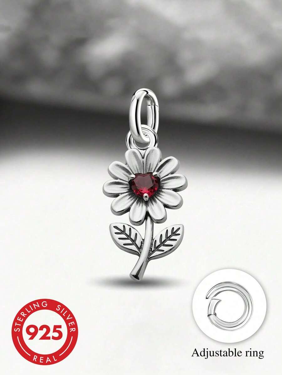 1 pieza Colgante minimalista y único de plata de ley 925 con corazón y hoja de margarita, joyería DIY, exquisito regalo de Navidad para hombres y mujeres