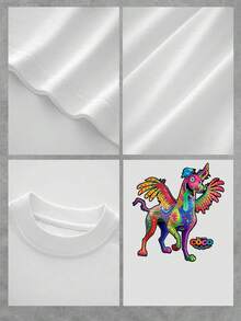 Creatura mítica colorida con cuerpo de dragón y alas de arcoíris que simboliza la imaginación y la conexión entre el arte y los sueños camiseta de mujer  cómoda y moderna para uso diario - Blanco - Ver 4