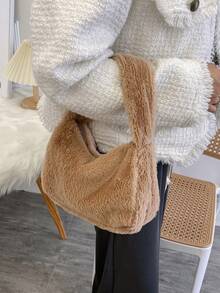 Women's Fluffy Shoulder Bag, Fashionable And Versatile For Daily Commute, Travel, Shopping - Camel - View 4