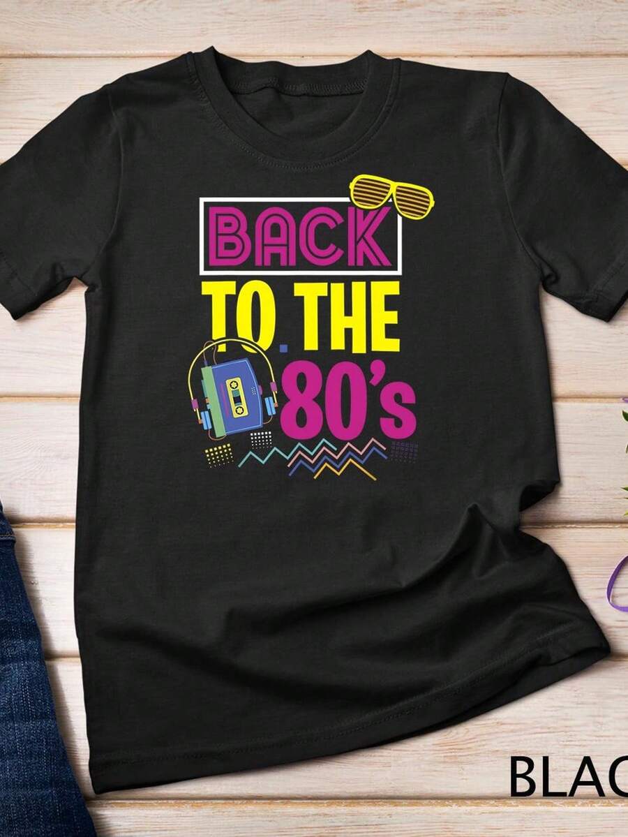 Conjunto de fiesta temática de los 80, disfraz vintage, camiseta y sudadera. 220 g, algodón puro unisex, peso ideal para todas las estaciones, apto para hombres y mujeres. Tejido duradero de alta calidad, suave al tacto y de larga duración. Parte superior transpirable. Adecuado para la primavera y el verano, vacaciones, Día de la Madre, Día de la Independencia. - Negro - Ver 1