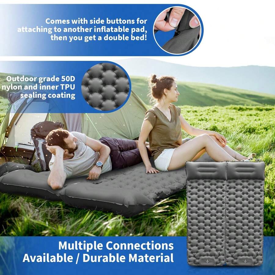 Đệm hơi hình kim cương TPU mới kèm gối, nệm hơi nhẹ, thảm cắm trại gấp gọn, đệm ngủ bơm hơi cho lều cắm trại ngoài trời, thảm bãi biển, thảm dã ngoại (2 người/1 người) - Nhiều màu - Xem 1