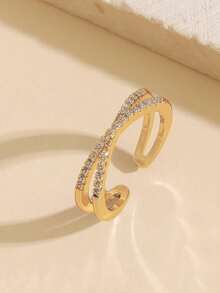 5pcs Elegant Cubic Zirconia Cross Open Copper Ring Set Suitable For Women Party Wear (Gift Box Not Included) - Yellow Gold - View 9
