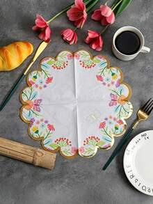 20 Sheets Floral Butterfly Golden-Embossed Napkins, Embossed Floral Butterfly Napkins, Irregularly Shaped Floral Butterfly Napkins With Ruffled Edges, Disposable Elegant Cocktail Napkins, Suitable For Birthday Party, Tea Party Decoration, Party, Wedding, Bridal Shower, Table Setting, Hotel And Restaurant Decoration Paper - Multicolor - View 4