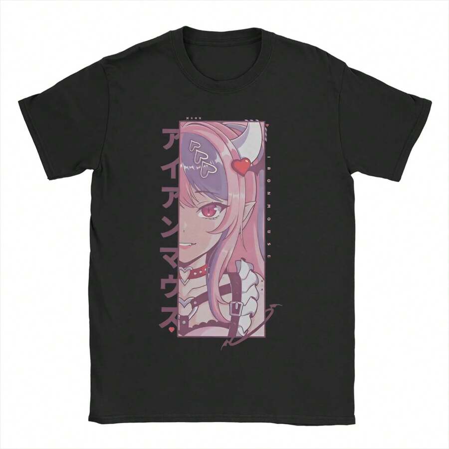 Camisetas M1en WoM1en's I1ROnmouse VT Kawaii Anime 100% algodón, camisetas de manga corta con cuello redondo, camisetas gráficas de 220 g de algodón puro para hombres y mujeres, tejido grueso, resistente a las arrugas y que no se deforma fácilmente. Estilo sencillo y versátil, ligero y transpirable, perfecto para ir al trabajo, viajar, acampar, ir de compras y para el tiempo libre diario. - Negro - Ver 1