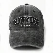 新款可水洗棉质棒球帽 - 绣有“NEW YORK”字样 - 带帽檐 - 3D刺绣户外帽 - 彩色 - 查看 10