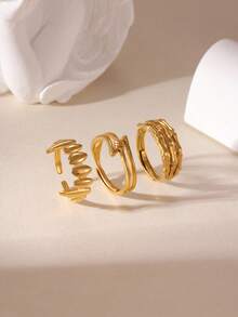 3 piezas Anillos abiertos con diseño geométrico de círculo y línea vintage, adecuados para fiestas, reuniones y uso diario - Multicolor - Ver 7