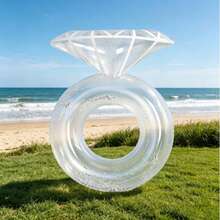 1pc Foldable Rhinestone Ring Shaped Inflatable Float, Multi-Style Options, Portable With Quick Inflate Valve, Glitter Water Hammock For Pool, Beach, Vacation, Lightweight Design, Pool Inflatable, Beach Essentials, Pool Float - White - View 7