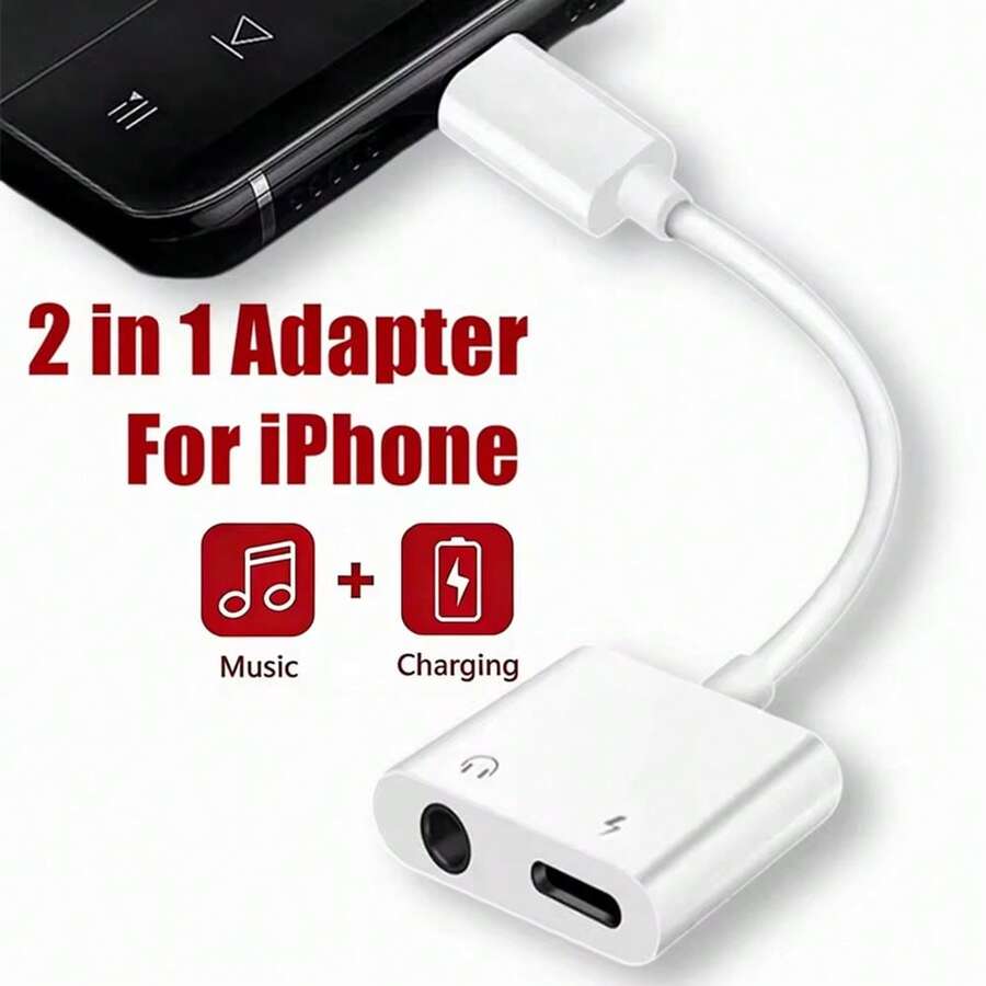 1-3pcs 3.5mm Headphone Jack Adapter Compatible With IPhone, Earphone Adapter, Auxiliary Audio Charging Adapter, Splitter Cable Connector Compatible With IPhone 14/Pro Max/13/Plus/12/11/XS/8/XS 7/6 Series - White - View 1