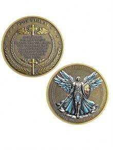 Angel Michael Guardian Challenge Coin - Psalm 91:10-11 Revelation Religious Collectible Coin, American Armored Warrior Commemorative Coin, Angel Guardian Bronze Color Commemorative Medal, With Transparent Protective Case - Multicolor - View 7