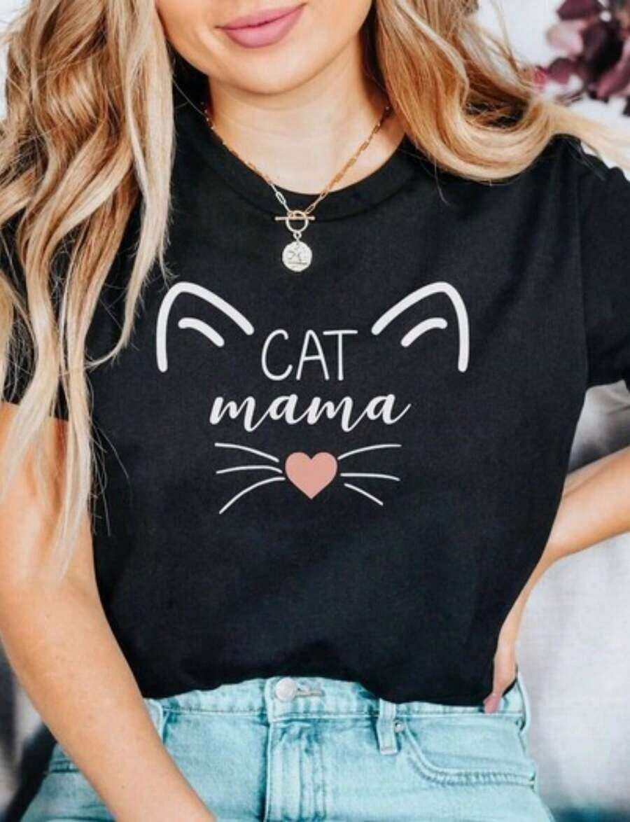 Camiseta de manga corta para amantes de los gatos, camiseta para mamá de gatos, regalo para mamá de gatos, mamá de gatos, suéter para gatos, regalo para gatos, camiseta para mamá de gatos, regalo para el Día de la Madre, camiseta linda de gatos, camiseta para mamá de gatos de 220 g, 100% algodón de alta densidad. Con estampado de mariposas, adecuada para niñas y mujeres, camiseta inspiradora de manga corta y cuello redondo, estilo estético lindo Y2K, top de verano, adecuada para actividades al aire libre, familia, trabajo o uso diario casual en la calle, 100% algodón. - Negro - Ver 1