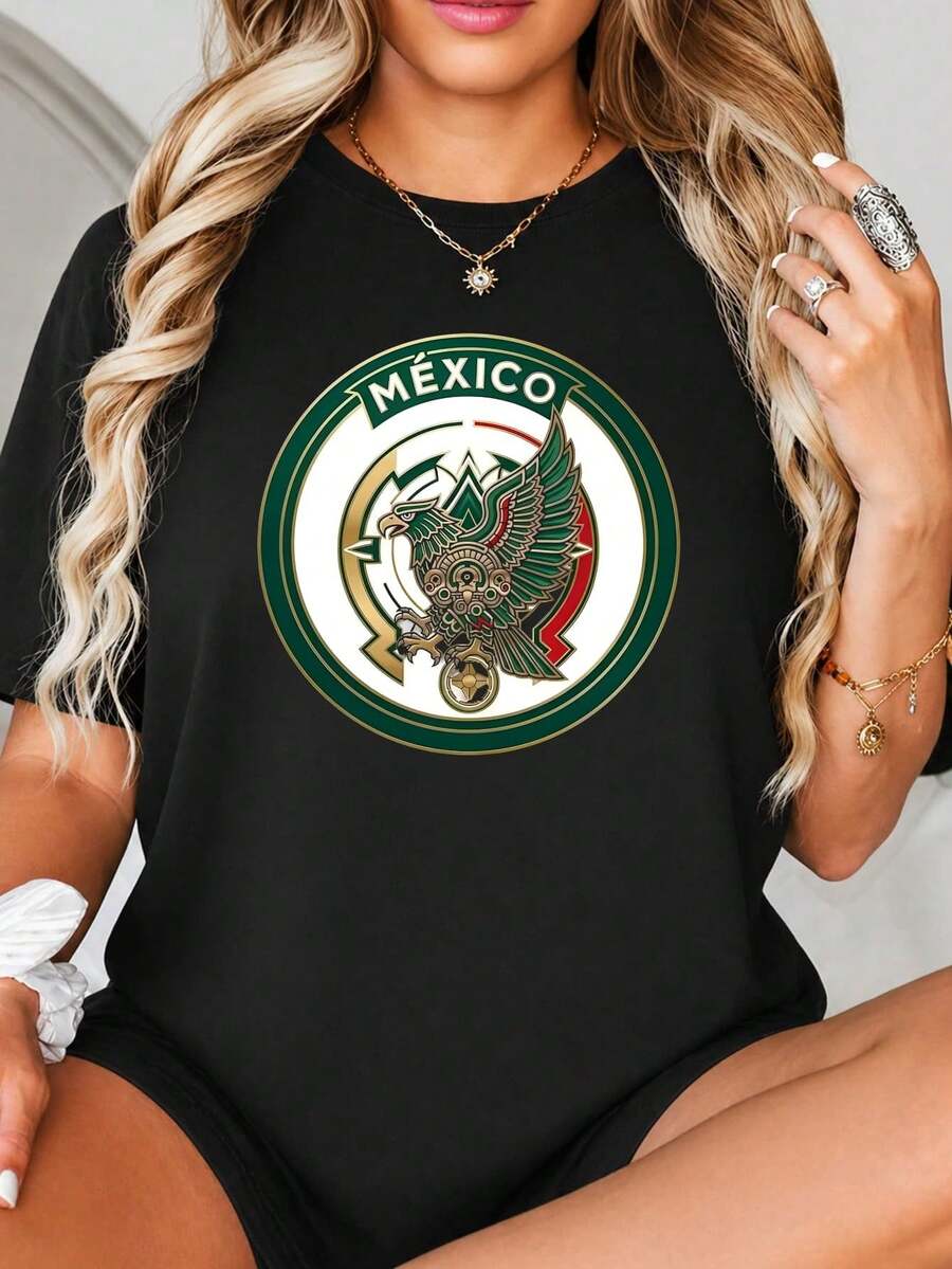 Impresión gráfica del águila de México Cr-est, Diseño de escudo inspirado en Az-tec con colores verde, rojo y oro, Arte de estilo de tatuaje costero para decoración o regalo.jpgRegalos personalizados: Camisetas para mujer con estilos modernos, hippies, casuales y minimalistas. Ropa masculina personalizada única, armarios cápsula, ropa básica/urbana para hombre. Regalos ideales para novios, familiares y amigos, adecuados para cumpleaños, vacaciones, colegio/competiciones, deportes/escalada, etc., también adecuados para la moda de otoño y actividades urbanas. Verano negro.