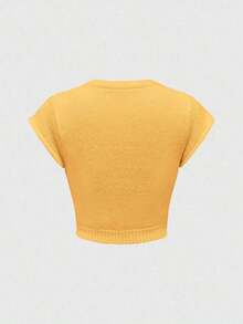 Chaleco de punto para mujer, estilo universitario, lindo e inocente, con bordado de cerezas, cuello redondo y mangas de murciélago. - Amarillo - Ver 2