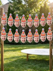 7/14/21pc Custom Photo & Text Birthday Banner, Personalized Age Party Hat Cutout Garland, 18th/21st/25th/30th Milestone Decor, Colorful Pastel Party Keepsake - Multicolor - View 3