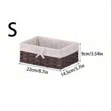 3Pcs(S+M+L)/1Pc Khaki Boho Woven Storage Basket Set, Multifunctional Bin For Cosmetics, Snacks, Toys, Keys, Decorative Braided Container For Entryway, Living Room, Coffee Table, Cabinet Sundries & Daily Household Rectangular Home Storage Organizer - Coffee Brown - View 13