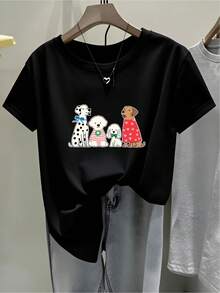 Camiseta divertida estampada mascotas diseño original cómodo casual alegre para amantes de los animales talla S/M/L color negro moda juvenil  2023 - Negro - Ver 1