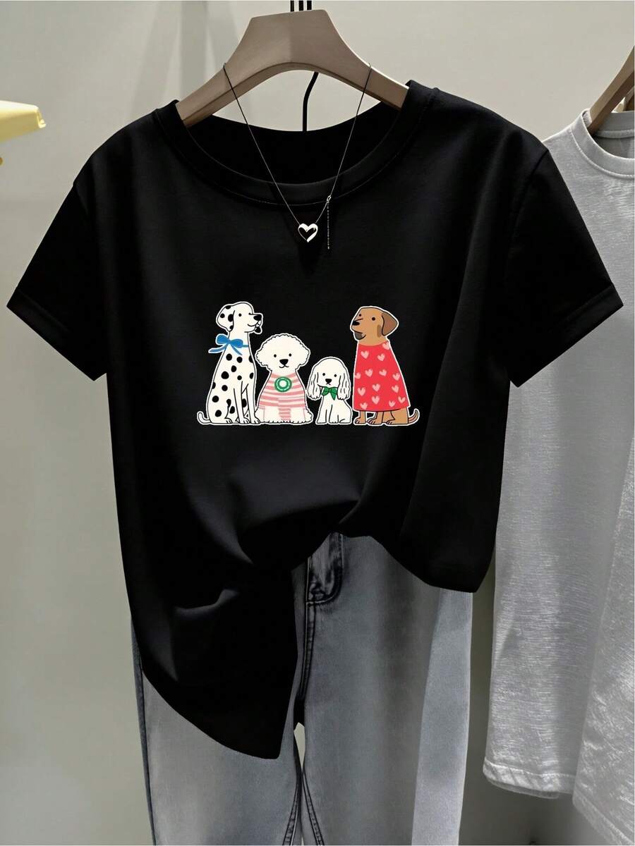 Camiseta divertida estampada mascotas diseño original cómodo casual alegre para amantes de los animales talla S/M/L color negro moda juvenil  2023 - Negro - Ver 1