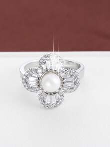 1pc Adjustable Blooming Flower Design Artificial Zirconia Stone Ring For Women - Multicolor - View 5