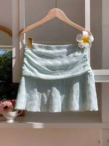 Minifalda acampanada fruncida con estampado de lunares para el verano - verde menta - Ver 11