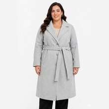 Plus Size Long Wool Overcoat With Belt Sbtpl-009 - 灰色 - 查看 4