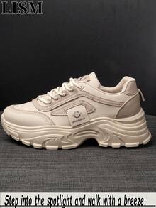LISM 1 par de zuecos de malla y parche para mujer, zapatos casuales de moda con suela gruesa y elevada - Caqui - Ver 4