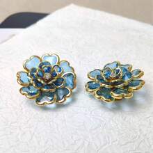 2PCS Blue Flower Enamel Button Covers, Detachable Clip-On Cuff Buttons, Elegant Floral Shirt Embellishments, No Sew Removable Buttons For Blouse, Women's Fashion Jewelry Accessories - Baby Blue - View 4
