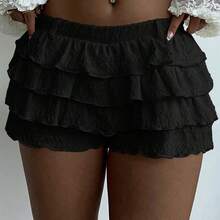 Women's Elegant Sweet Ballet-Style Layered Ruffle Hem Skort, Solid Color, Autumn/Winter - Café integral - Ver 2
