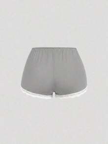 Conjunto de pijama casual de camiseta de tirantes acanalada y shorts con encaje - Gris Claro - Ver 6