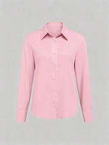 Camisa de mujer casual de manga larga a rayas con un solo abotonado - Rosa Pálido - Ver 3
