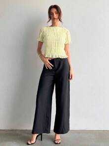 Blusa de mujer elegante de chifón y encaje con parches en color albaricoque - amarillo ganso - Ver 5