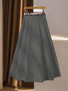Nuevo cinturón de bufanda de seda larga y versátil, falda blanca de alta calidad para mujer, conjunto de ropa casual blanca para la universidad, ropa de primavera y otoño para mujer - Gris Oscuro - Ver 2