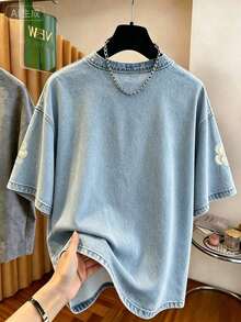Camiseta de manga corta con estampado floral, camiseta de verano, blusa refrescante para damas, camiseta estética - Multicolor - Ver 2