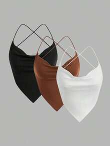 halter veraniego para mujer, sexy, de unicolor con drapeado y espalda descubierta - Multicolor 2 - Ver 1