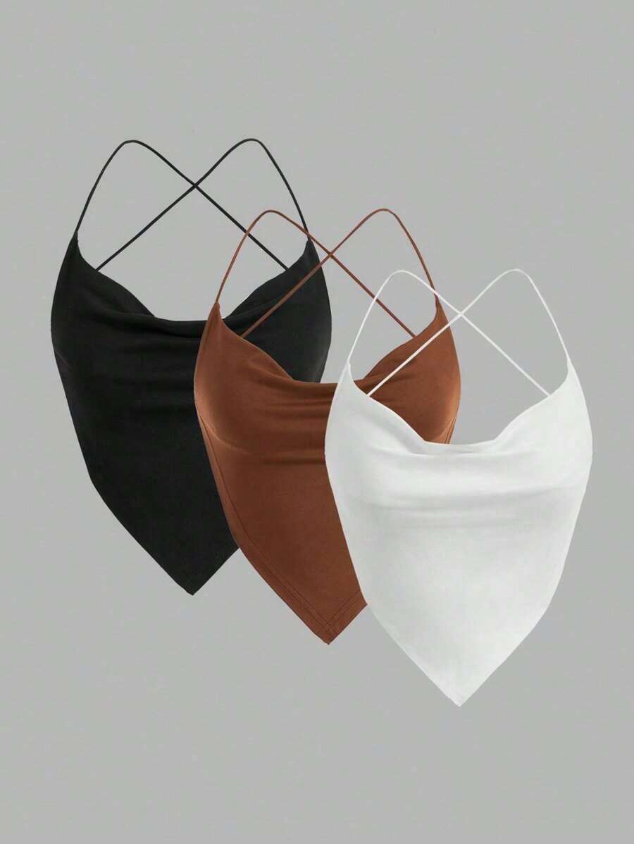 halter veraniego para mujer, sexy, de unicolor con drapeado y espalda descubierta - Multicolor 2 - Ver 1