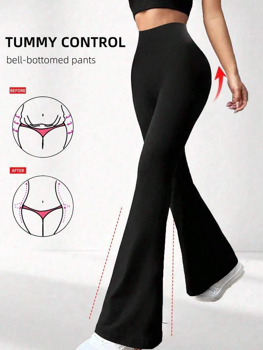 Pantalones acampanados negros para mujer, pantalones de yoga casuales, temporada de regreso a clases, ropa de mujer de otoño, pantalones, pantalones de chándal, pantalones largos para mujer de primavera - Negro - Ver 1