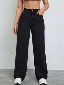 Jeans de pierna recta de color claro para adolescentes - Negro 2 - Ver 5