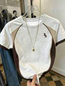 Camiseta casual de mujer con cuello redondo y estampado de unicornio en contraste de color - Multicolor 5 - Ver 1