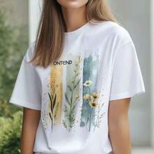 Nueva camiseta de verano de algodón estampada con diseño 2026, de manga corta, estilo coreano, holgada y a la moda, camiseta de moda popular en internet. - Blanco - Ver 3