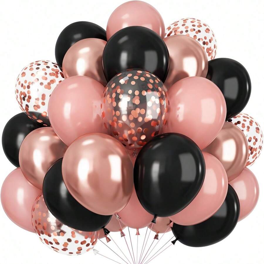 48pcs/24pcs Set 10inch/12inch Black, Vintage Pink, Rose Gold, Rose Gold Foil Sequin Latex Balloon Arch Kit, Suitable For Graduation Party, Birthday, Bachelorette Party, Girls Night Decoration, Dance Party DIY Backdrop Supplies - Multicolor - View 1