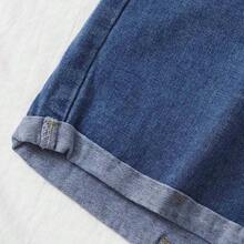 Holidaya Washed Turn Up Hem Denim Shorts - Azul Marino - Ver 5