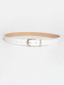 1 pièce Ceinture décorative en dentelle de jean polyvalente pour femmes, convient pour le travail et la plage d'été - Blanc - Boucle carrée - Voir 4