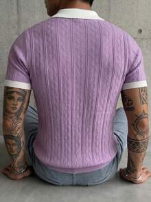 GRDR Men's Lightweight Seagull Collar Solid Color Short Sleeve Knit Sweater, Suitable For Summer Outings, Essential For Fashionable Styling - Mauve Purple - View 6