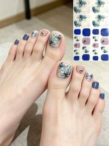 Summer Floral Graffiti Bestselling Flower & Plant Pattern Crystal 3D Design 22pcs Foot Nail Art Stickers Fake Nails - Multicolor - View 1