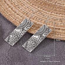 1 Pair Handmade Country Style Rectangular Drop Earrings With Glossy Textured Contours And Carved Patterns, Exquisite Heirloom-Like Jewelry Suitable For Festive Parties And A Thoughtful Gift Choice. - Silver - View 4