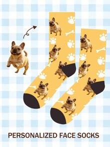 1 Pair Customized Mid-Calf Socks, Bow Tie Pattern, Customized Face Pattern Socks, Couple Socks, Customized Photo Socks, Customized Printed Socks, Personalized Fun Face Pattern Socks, Customized Image Socks, Can Print Any Face Shape On Socks, Anniversary Gift, Valentine's Day Gift, Birthday Gift, Wedding Gift, Mother's Day Gift, Father's Day Gift, Gift For Best Friend, Gift For Parents, Gift For Girlfriend/Boyfriend - Gold - View 6